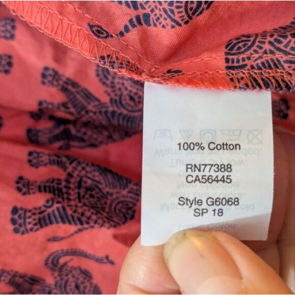 J. Crew Factory Coral Elephant Print Button Down Shirt Front Tie Women's Small - Picture 2 of 9